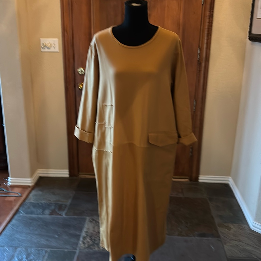 Beautiful Mustard Colored Dress By Saga. Made In Italy. 100% Cotton. Nwot